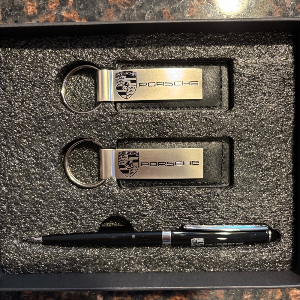 Porsche Design Black and Silver Keychain and Pen Set